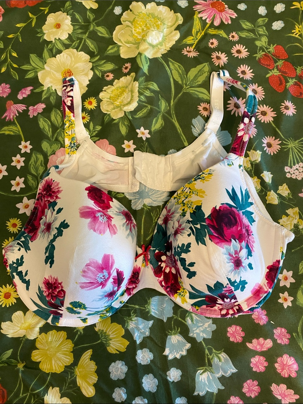 Cacique White Underwire Bra with Pink & Green Floral Print